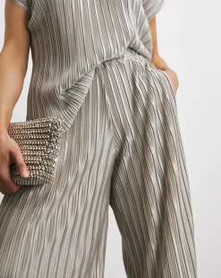 Joanna Hope Metallic Plisse Wide Leg Trousers