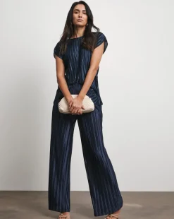Joanna Hope Metallic Plisse Wide Leg Trousers
