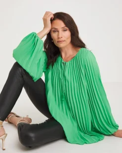 Joanna Hope Pleated Keyhole Blouse