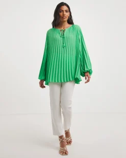 Joanna Hope Pleated Keyhole Blouse