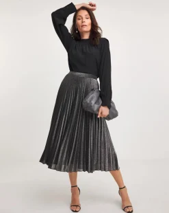 Joanna Hope Pleated Silver Glitter Skirt