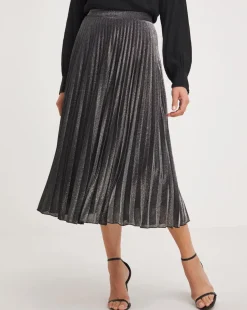 Joanna Hope Pleated Silver Glitter Skirt