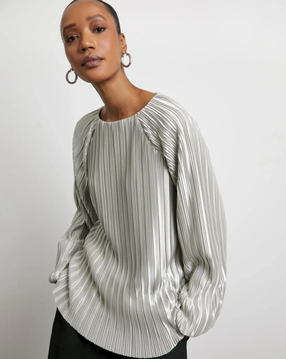 Joanna Hope Plisse Blouse With Balloon Sleeves