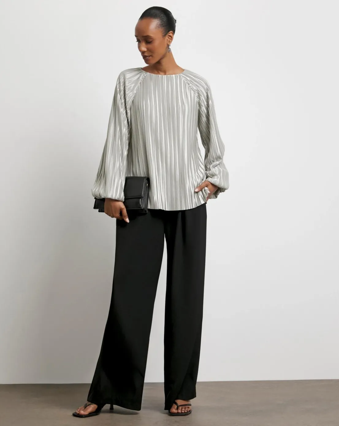 Joanna Hope Plisse Blouse With Balloon Sleeves