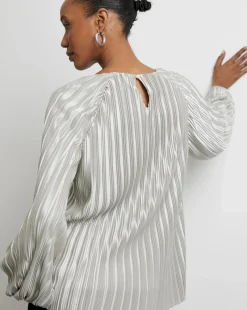 Joanna Hope Plisse Blouse With Balloon Sleeves