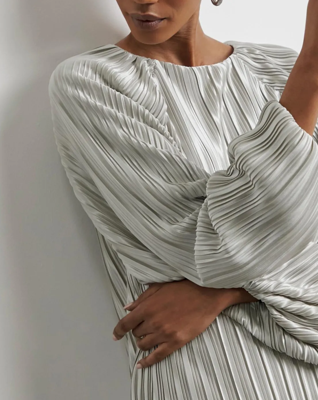 Joanna Hope Plisse Blouse With Balloon Sleeves