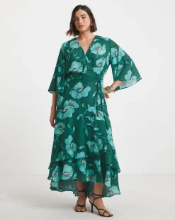 Joanna Hope Printed Wrap Dress with Angel Sleeves