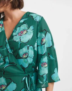 Joanna Hope Printed Wrap Dress with Angel Sleeves