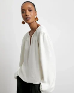 Joanna Hope Puff Sleeve Blouse With Neck Detail