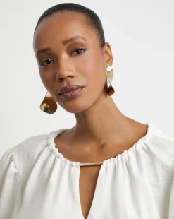 Joanna Hope Puff Sleeve Blouse With Neck Detail