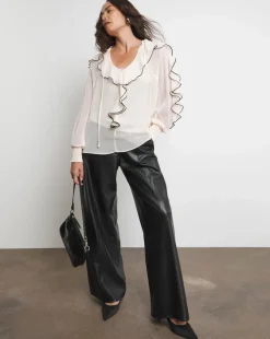 Joanna Hope Ruffle Blouse With Contrast Trim
