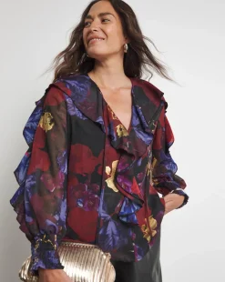 Joanna Hope Ruffle Blouse With Foil Print