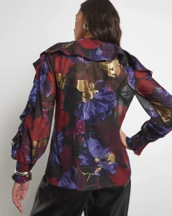 Joanna Hope Ruffle Blouse With Foil Print
