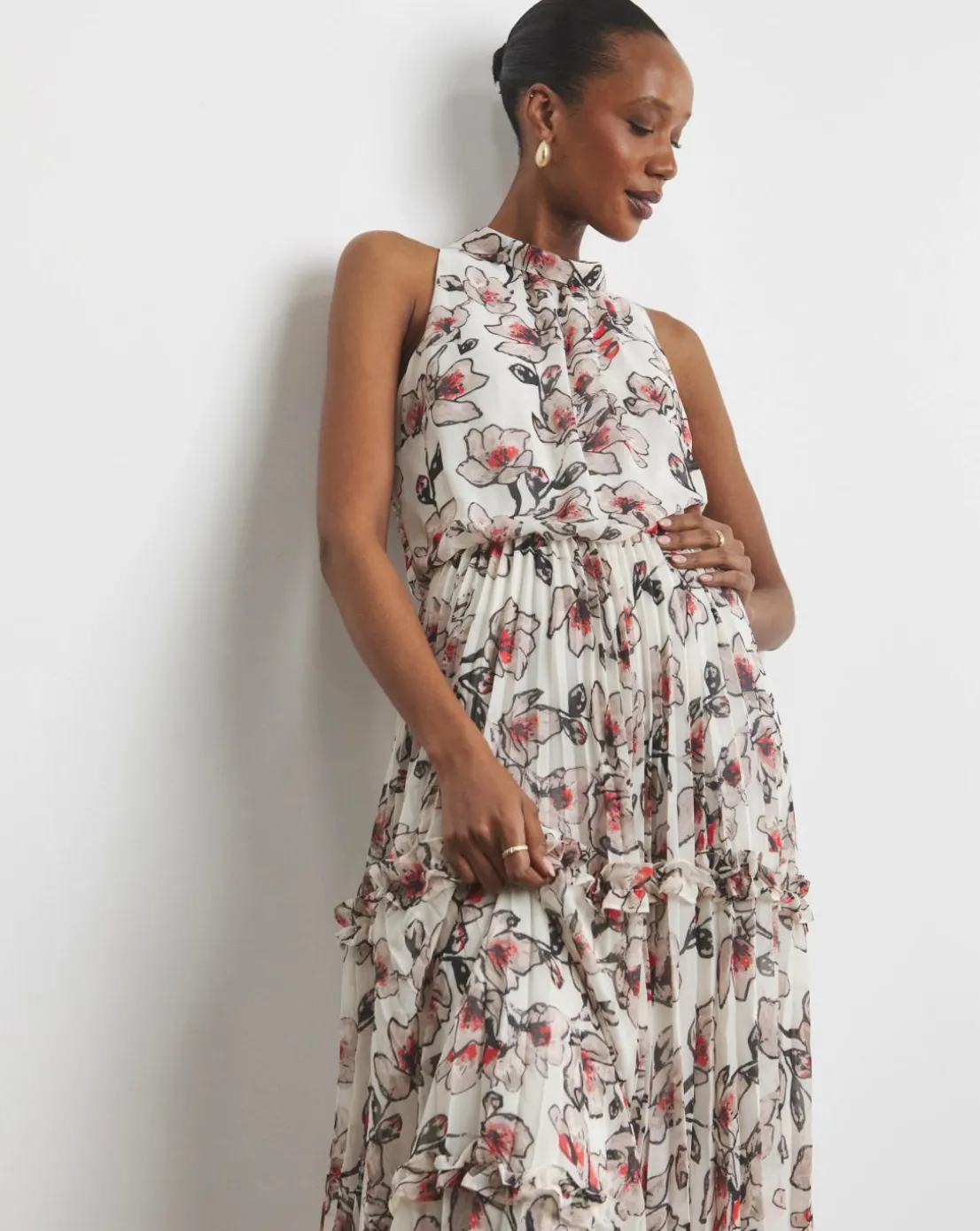 Joanna Hope Ruffle Pleated Dress