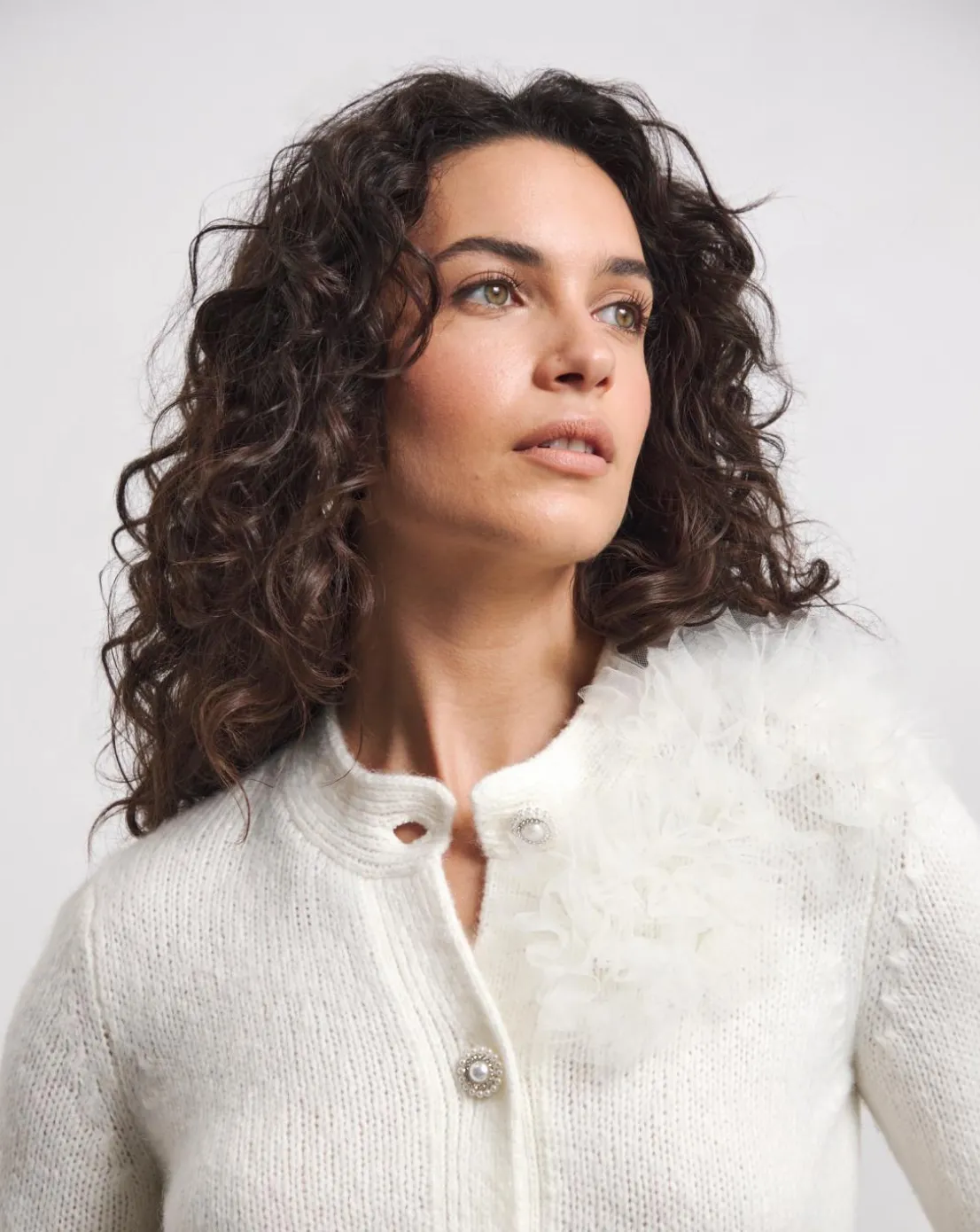 Joanna Hope Tulle Knit Cardigan