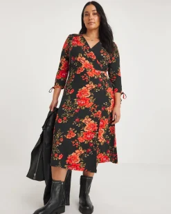 Joe Browns Black Joyful Winter Florals Wrap Jersey Dress