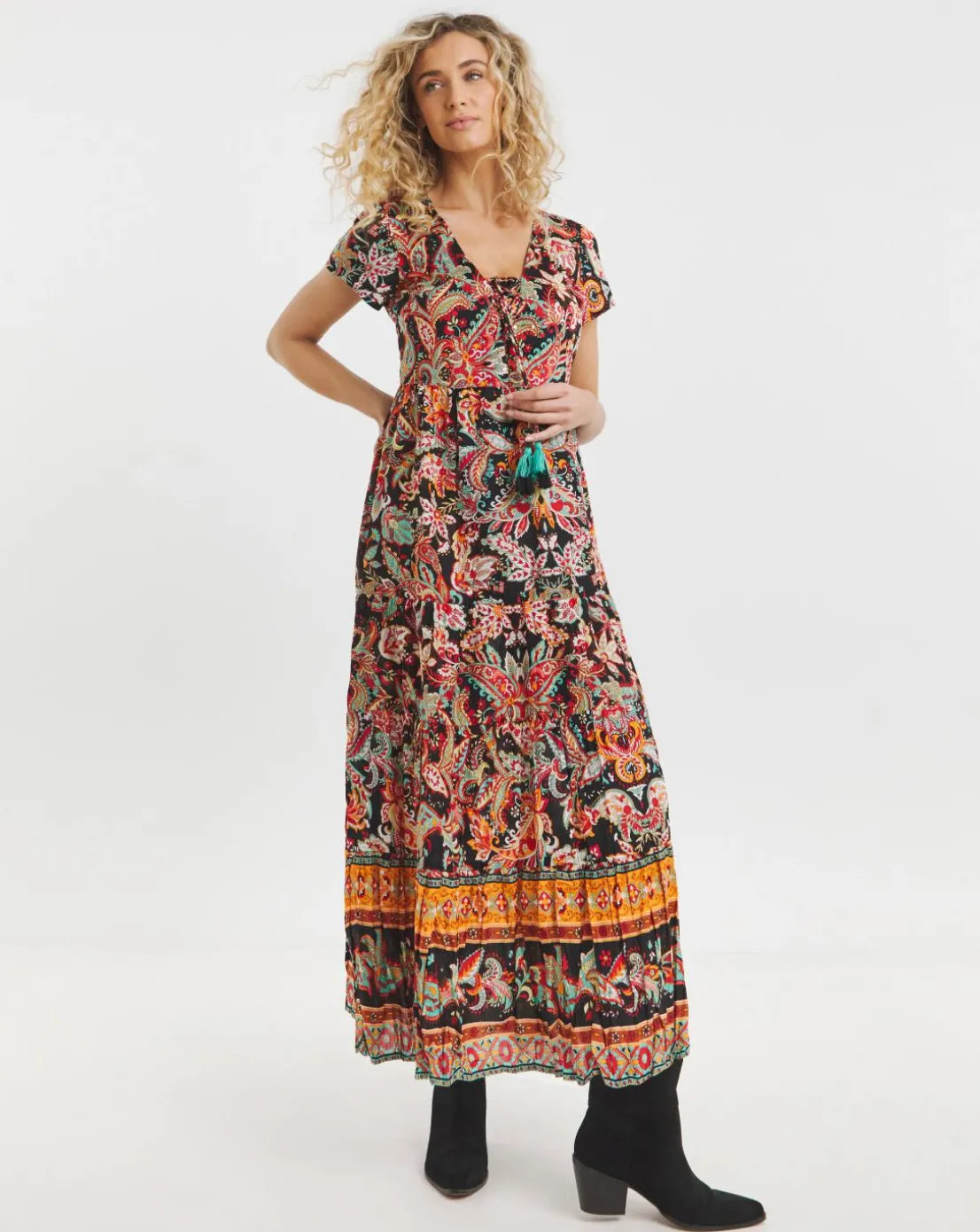 Joe Browns Saffron Border Print Cotton Maxi Dress