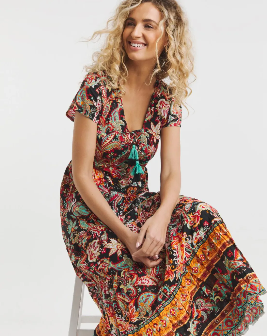 Joe Browns Saffron Border Print Cotton Maxi Dress