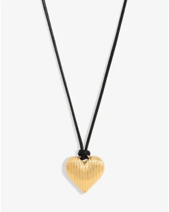 Jon Richard Black Cord And Gold Plated Ridge Heart Pendant