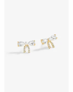 Jon Richard Gold Plated Cubic Zirconia And Pearl Bow Earrings