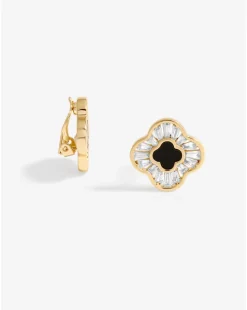 Jon Richard Gold Plated Cubic Zirconia And Jet Enamel Clip Earrings