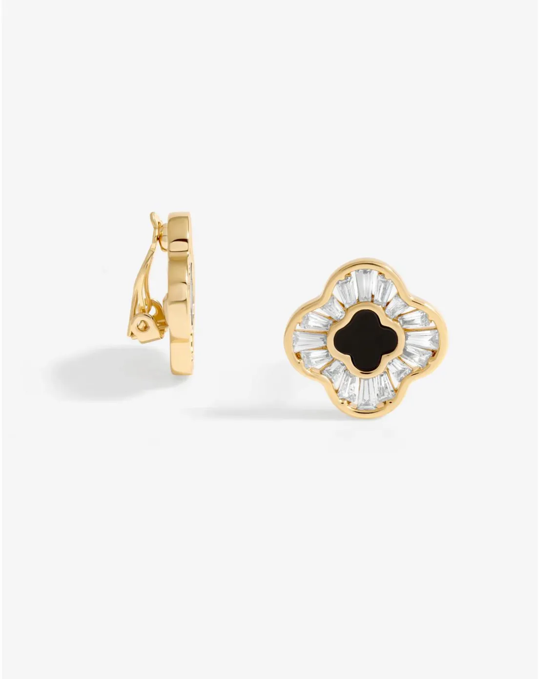 Jon Richard Gold Plated Cubic Zirconia And Jet Enamel Clip Earrings