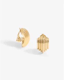 Jon Richard Gold Plated Curved Ridge Clip Earrings