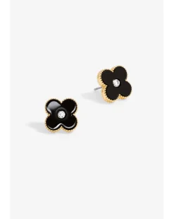 Jon Richard Gold Plated Jet Enamel Clover Stud Earrings