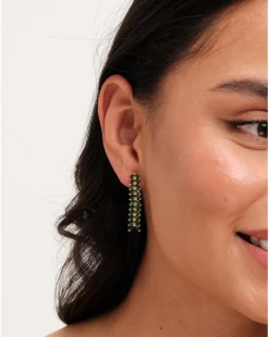 Jon Richard Gold Plated Linear Green Leaf Earrings