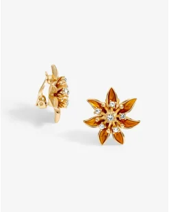 Jon Richard Gold Plated Orange Enamel Floral Clip Earrings