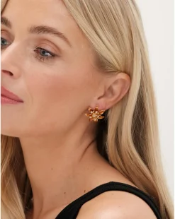 Jon Richard Gold Plated Orange Enamel Floral Clip Earrings