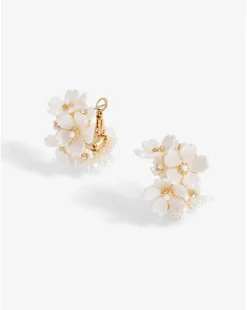 Jon Richard Gold Plated White Floral Hoop Earrings