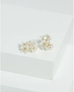 Jon Richard Gold Plated White Floral Hoop Earrings