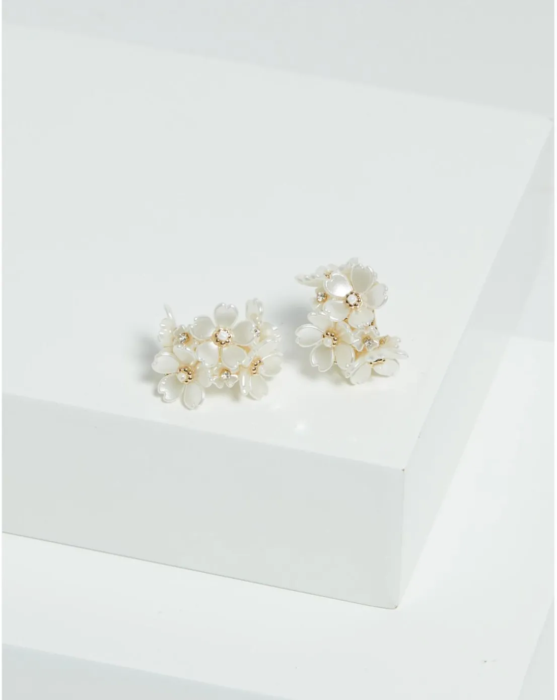 Jon Richard Gold Plated White Floral Hoop Earrings