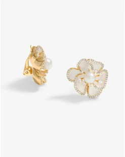 Jon Richard Gold Plated White Floral Clip Earrings