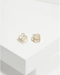 Jon Richard Gold Plated White Floral Clip Earrings