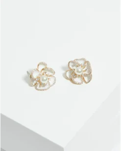 Jon Richard Gold Plated White Floral Clip Earrings