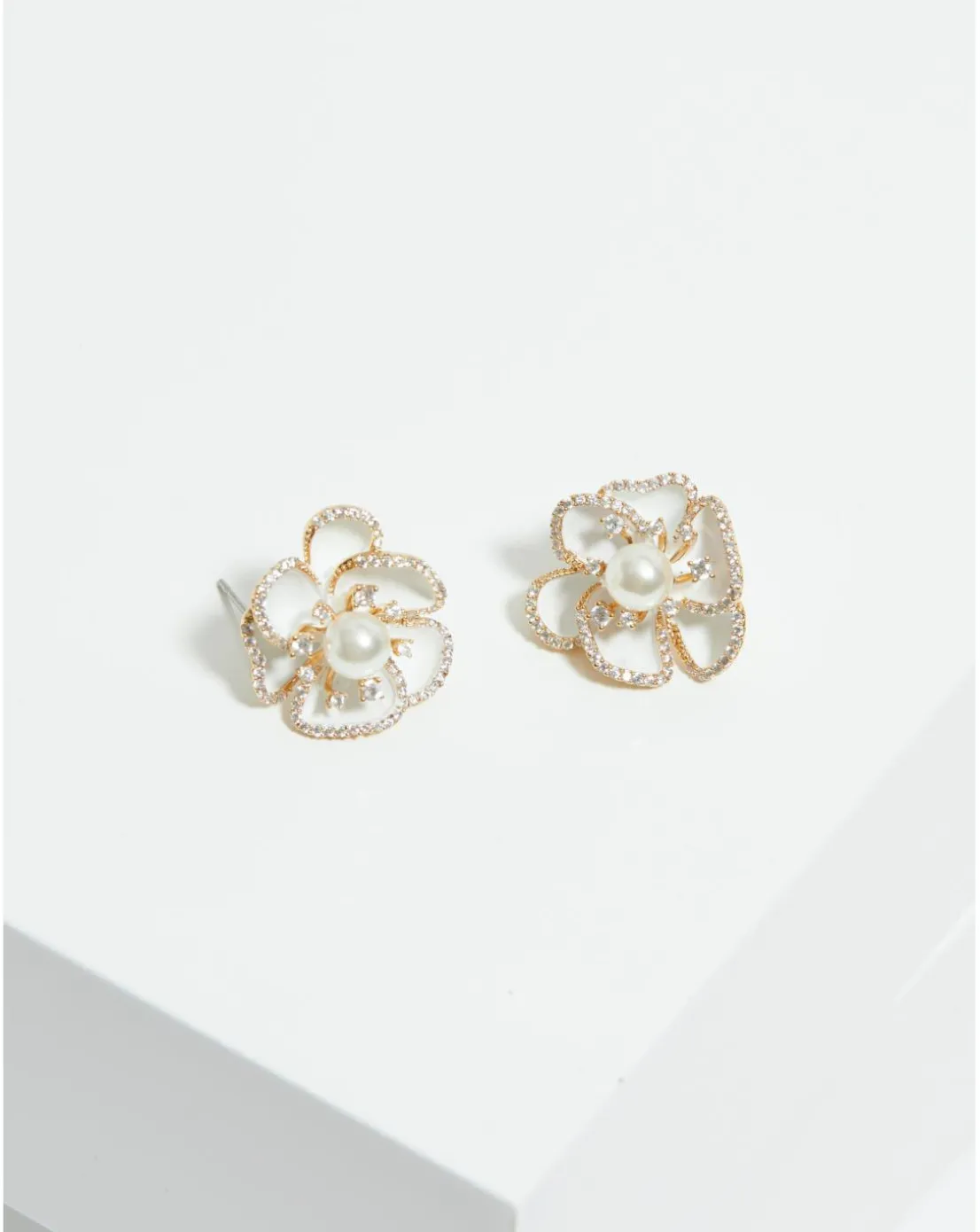 Jon Richard Gold Plated White Floral Clip Earrings