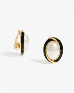Jon Richard Pearl And Jet Enamel Pearl Clip Earrings
