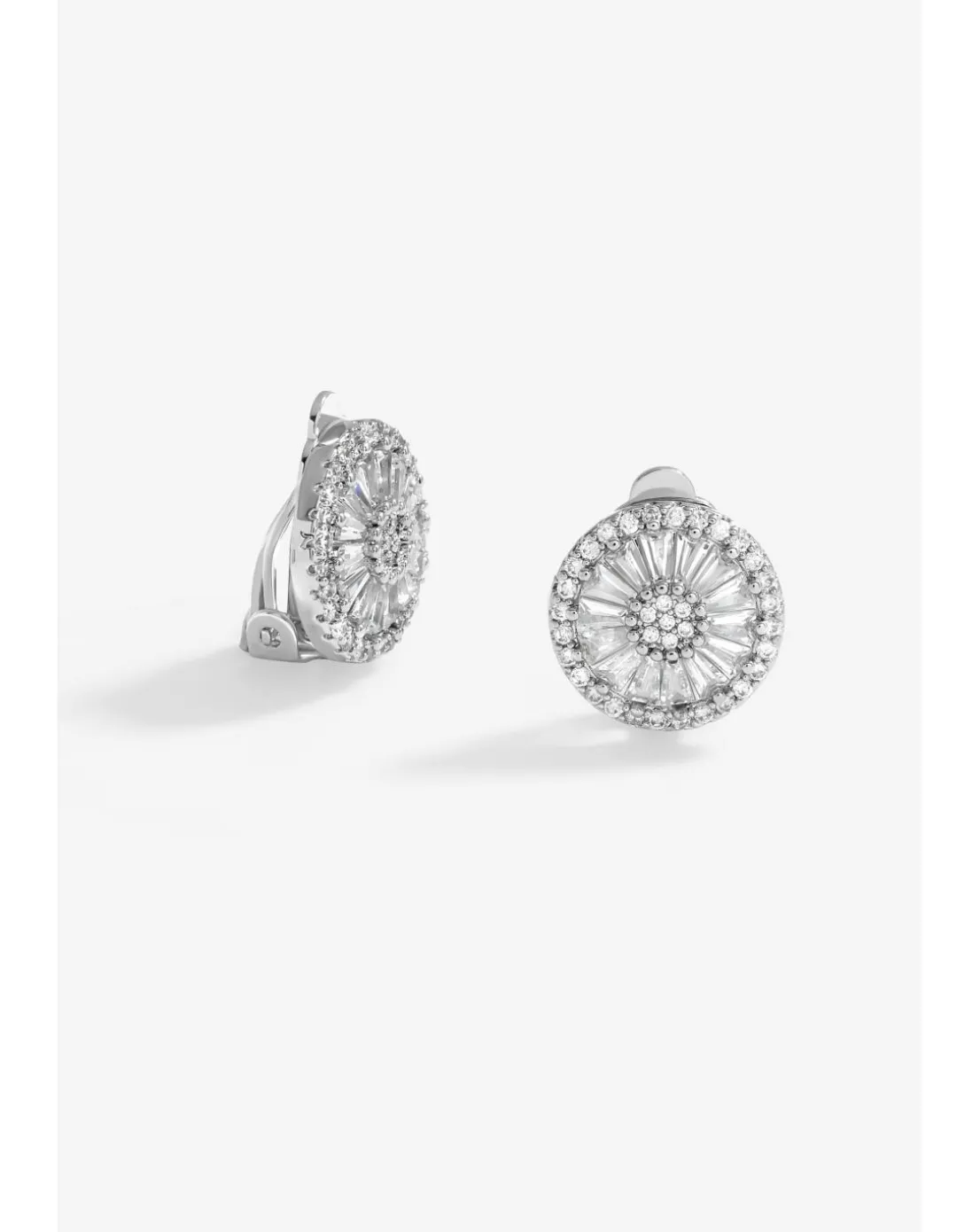 Jon Richard Rhodium Plated Cubic Zirconia Baguette Stud Clip Earrings