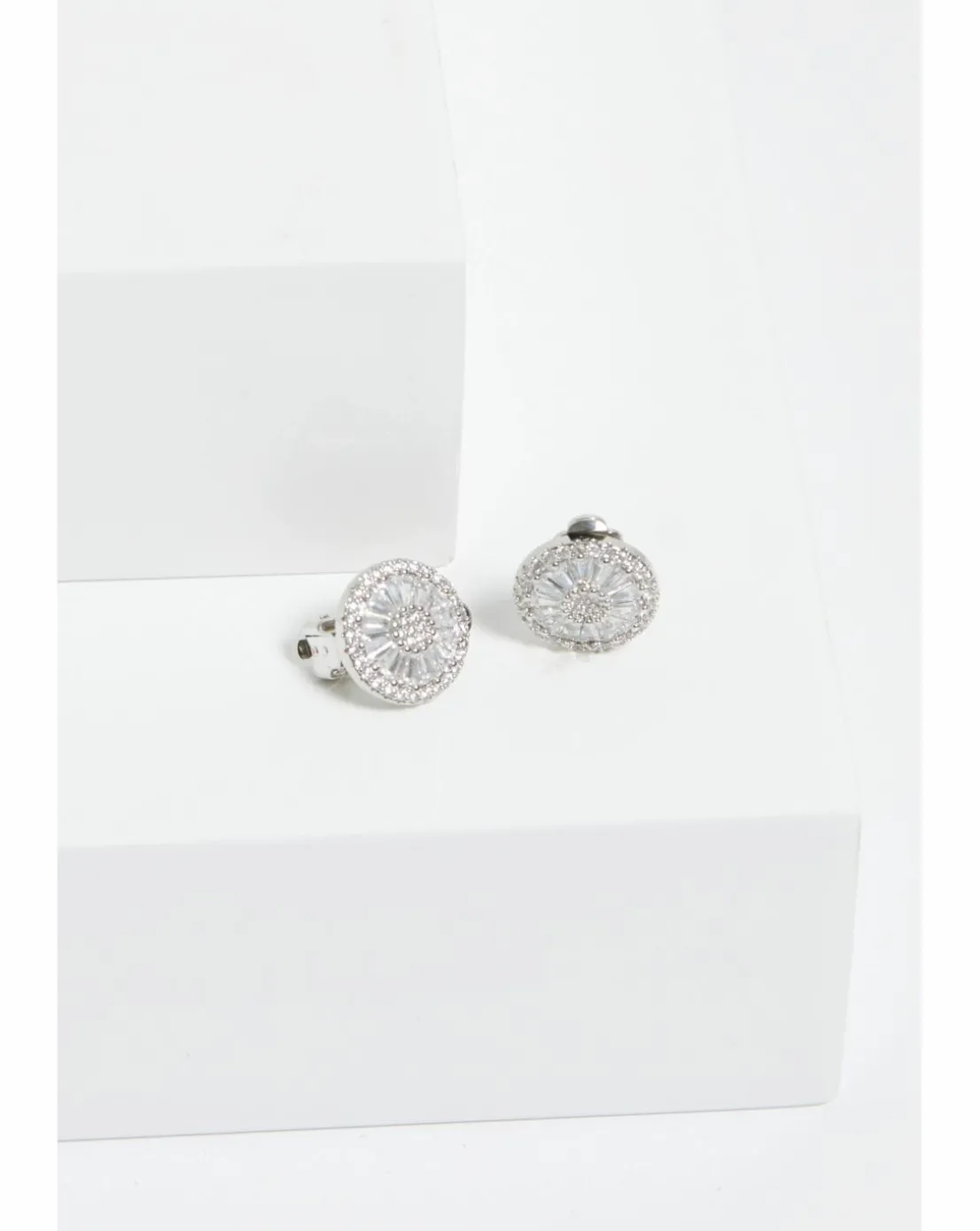 Jon Richard Rhodium Plated Cubic Zirconia Baguette Stud Clip Earrings