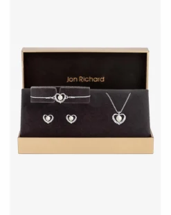 Jon Richard Rhodium Plated Cubic Zirconia Open Heart Set - Gift Boxed