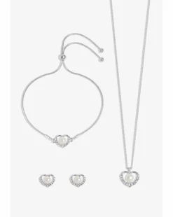 Jon Richard Rhodium Plated Cubic Zirconia Open Heart Set - Gift Boxed