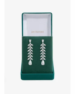 Jon Richard Rhodium Plated CZ Rhodium Plated Leaf Earrings - Gift Boxed