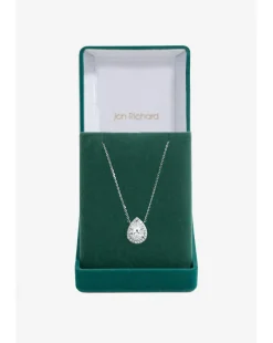 Jon Richard Rhodium Plated Cubic Zirconia Crystal Peardrop Pendant - Gift Boxed