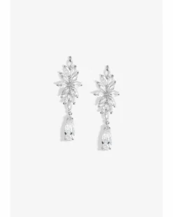 Jon Richard Rhodium Plated Cubic Zirconia Floral Drop Earrings