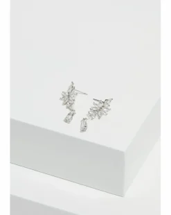 Jon Richard Rhodium Plated Cubic Zirconia Floral Drop Earrings