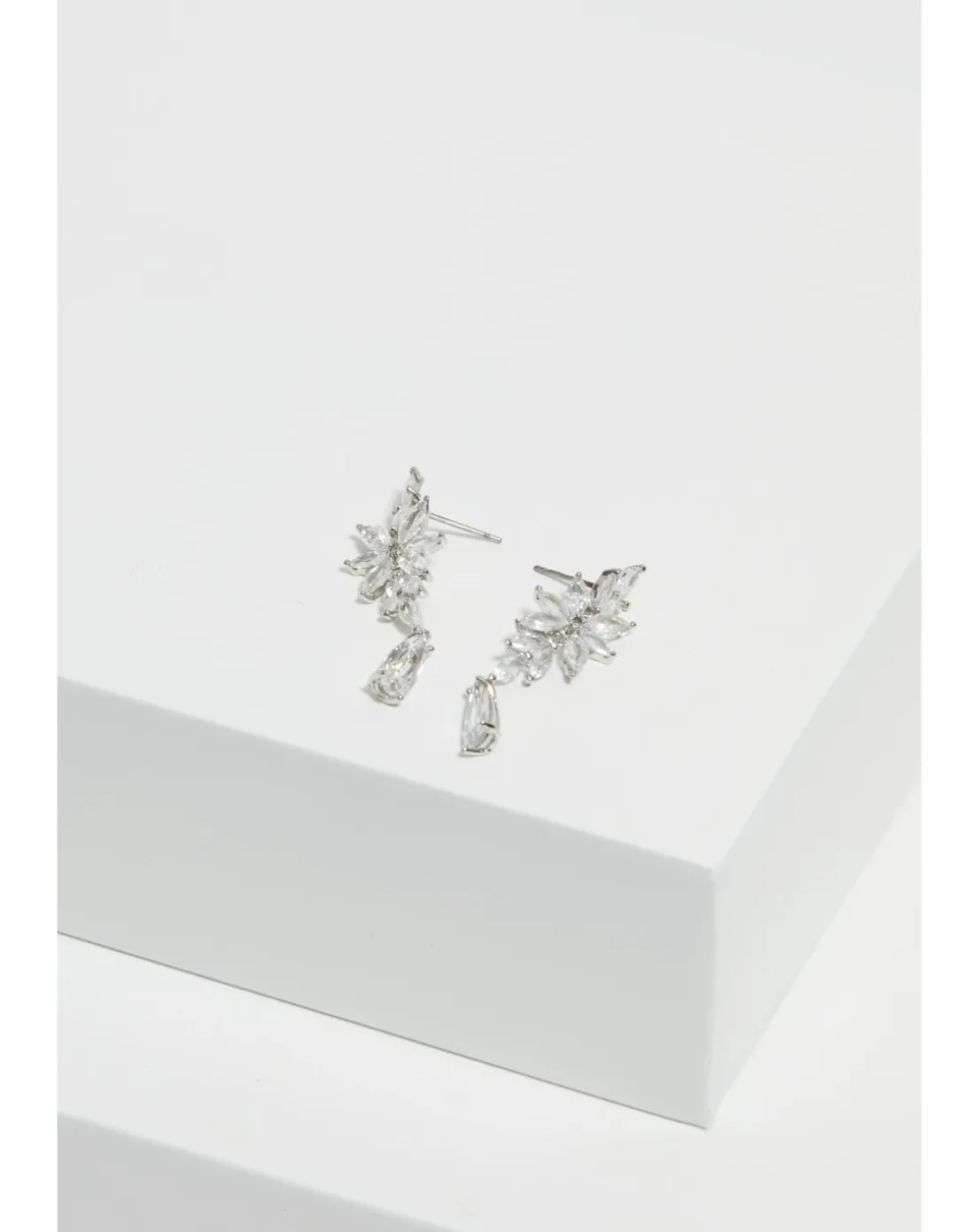 Jon Richard Rhodium Plated Cubic Zirconia Floral Drop Earrings