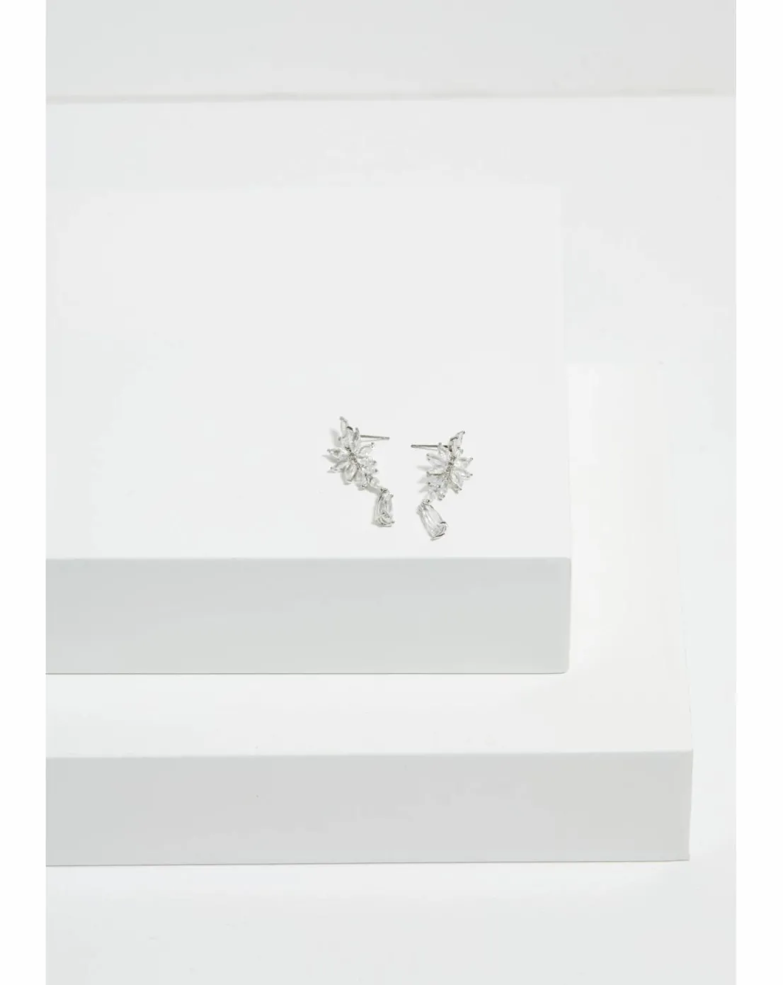 Jon Richard Rhodium Plated Cubic Zirconia Floral Drop Earrings