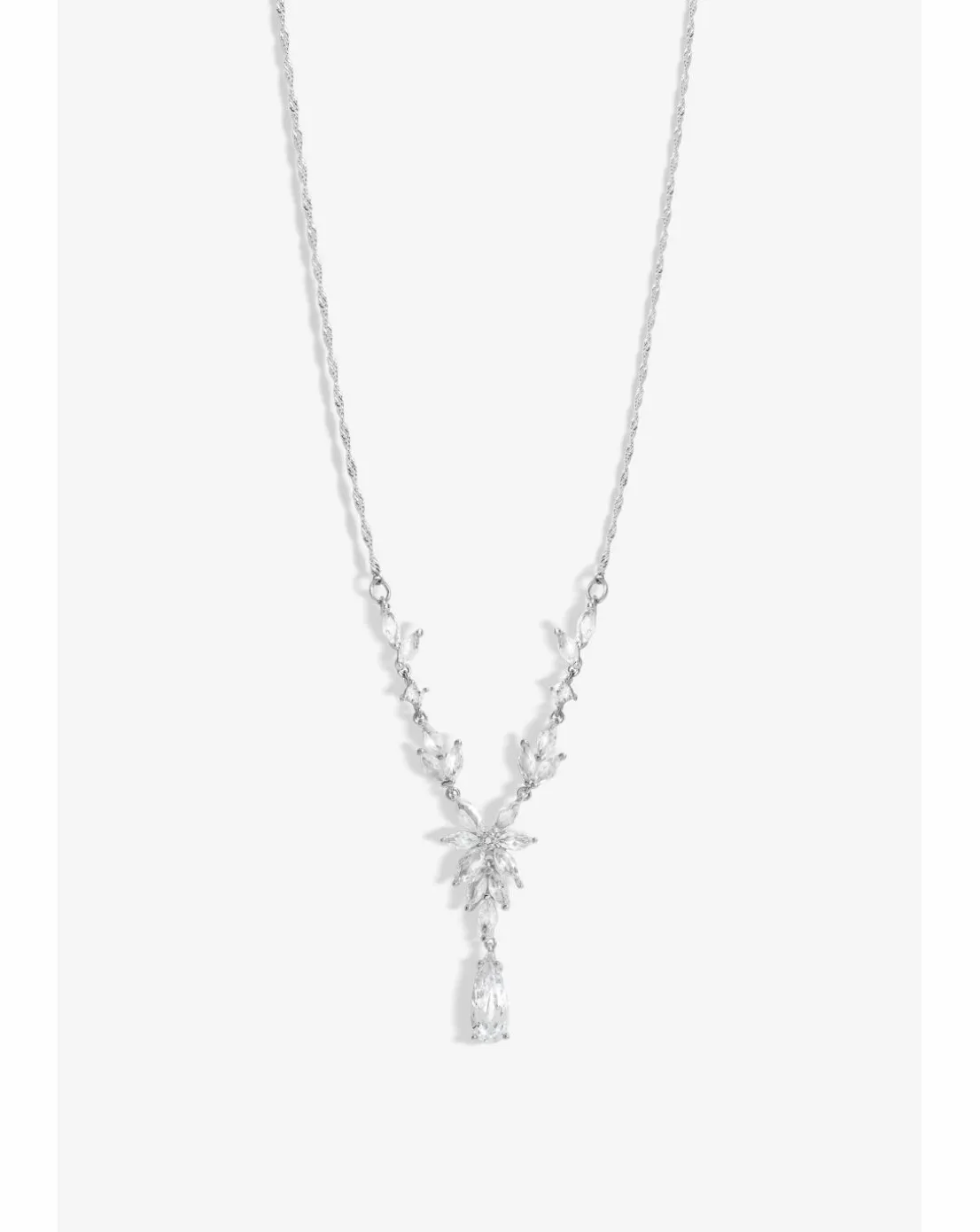 Jon Richard Rhodium Plated Cubic Zirconia Floral Y Necklace
